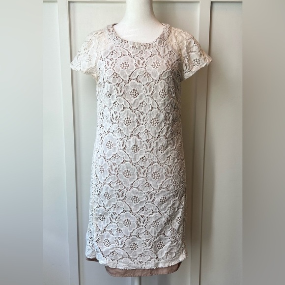 Loft Ann Taylor Size 6 Full Lace Lined Cream Colored Dress Knee Length Women’s - Picture 1 of 7